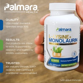 Palmara Health L-Lysine + Monolaurin 600mg 1:1 Ratio (2)
