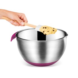 Metaltex 23514610080 Mixing Bowl 2.8 L Non-Slip Stainless Steel Silver and Pink 20 x 20 x 11.5 cm