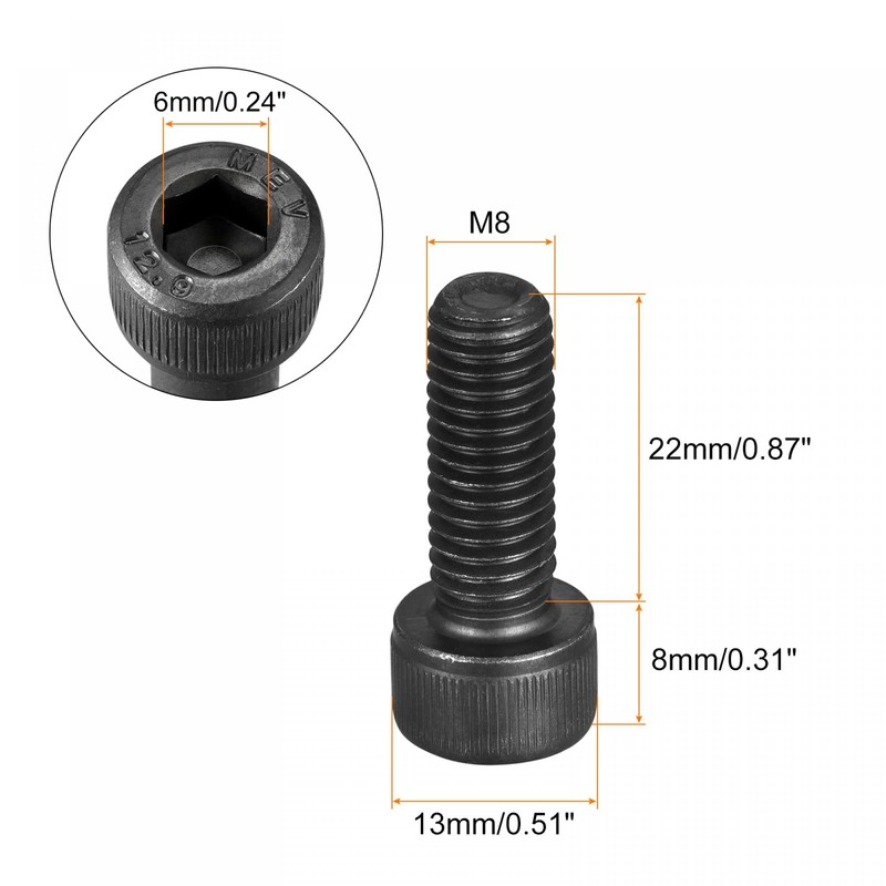 sourcing map M8x22mm Socket Head Bolts 12.9 Grade Alloy Steel