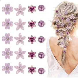BelleVive 20pcs Purple Flower Rhinestone Mini Hair Clips Cute Hairpins Decorations Hair Clips Prom Hair Clips Hair Clips Rapunzel Hair Accessories