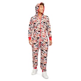 Tipsy Elves Christmas Onesies for Adults - Comfy Unisex Matching Holiday Jumpsuits with Convenient Pockets - Cozy Multicolor Meowy Christmas Christmas Jumpsuit Size Large