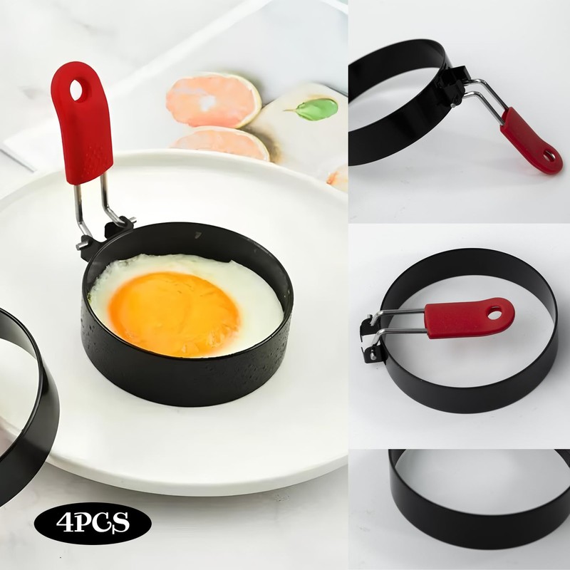 NoxWisp 4 Pcs Nonstick Egg Ring Mold, Silicone Handle Round