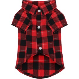 Paiaite Plaid Dog Shirt: Classic Checkered Style in Cotton for Large, Medium, and Small Breeds, Comfort, Breathability, and Elegance Dog Clothes. Perfect for Everyday Wear, and Photoshoots Red L