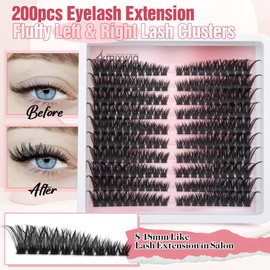 Cat Eye Lash Clusters Kit 80D Lash Extension Kit Natural Eyelash Clusters Fluffy Individual Lashes Kit with Lash Bond and Seal Lash Applicator
