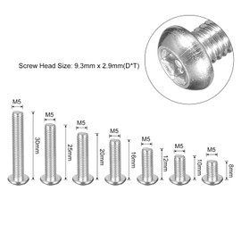 QUARKZMAN M5 Torx Security Screw Set (M5x8/10/12/16/20/25/30mm) 70pcs 304 Stainless Steel Round Head Security Screw + 1pc T25 Wrench