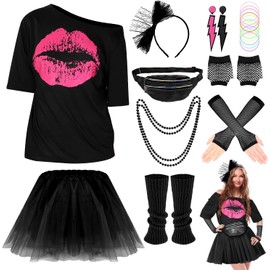 Lukovee Disfraz de los 1980 Mujers, 25 Conjunto de 80's Accesorios Adulto
