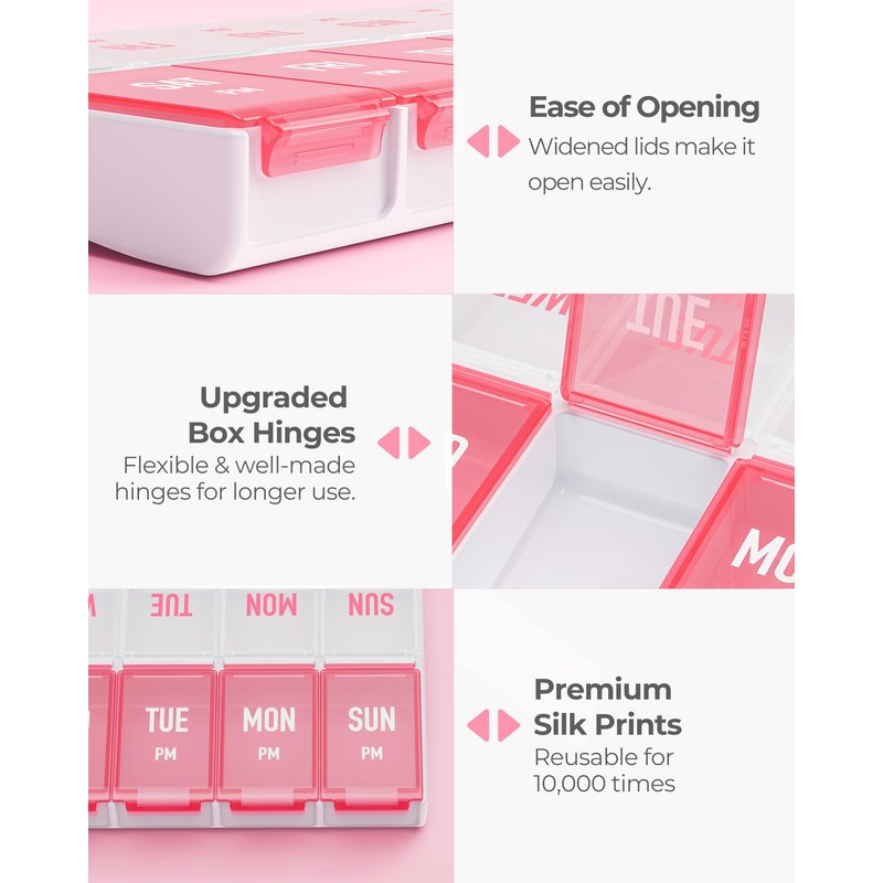 AMOOS Weekly Pill Organizer 2 Times a Day, Stylish Pill