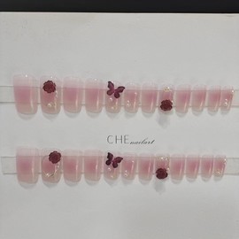 Nail Tips, 24 Pieces, Nail Tip, Short, False Nails, Round Tip, Fashion, Korean, Short, Cute, Long, Red, Nail Stickers, Wedding Nail Tip, Popular, Japanese Style, Bride Nails, 48 Double Sided Tapes