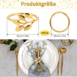 16Pcs Napkin Rings Set, Gold Leaf Napkin Rings, Metal Napkin Holders Buckles, Table Napkin Rings for Christmas, Thanksgiving, Wedding, Party, Dinner, Table Decoration