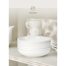 Quatish 8.5" Large Pasta Bowls Set of 6, 35oz Salad Bowls Soup Bowls for Kitchen, Porcelain Wide and Shallow Serving Bowls, White Dinner Bowl Plates, Microwave Dishwasher Safe, Dinnerware Set, Gift