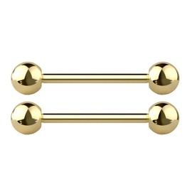 14G G23 Implant Grade Solid Titanium PVD Plated Internally Threaded Nipple Barbells, Sold as a Pair (Gold Tone, 12mm (1/2"))