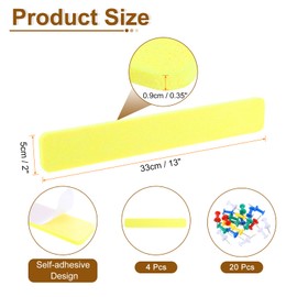 uxcell 4 Pcs Felt Pin Board Bar Strip with 20 Pcs Pushpins 13" x 2" Self Adhesive Felt Bulletin Board Strips Cork Boards for Walls Decorations Paste Notes Photos Schedules, Lemon Yellow
