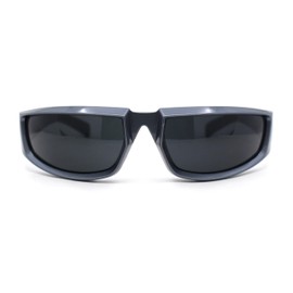 Swanky Trend 90s Wrap Around Sport Plastic Rectangular Sunglasses Grey - Black