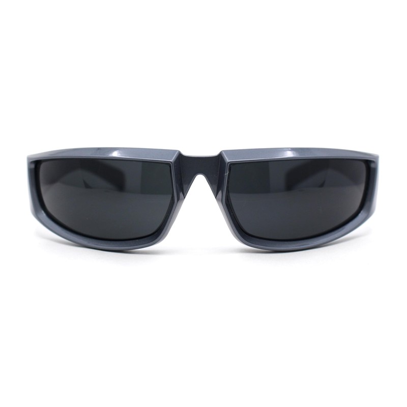 Swanky Trend 90s Wrap Around Sport Plastic Rectangular Sunglasses Grey