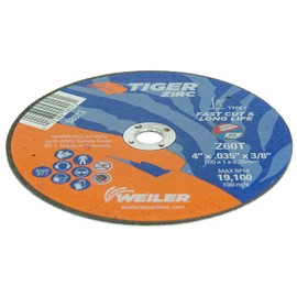 Weiler 58013 4-Inch Cutting Wheel, Tiger Zirc Metal Fast Cut & Long Life, High Performance Cutting, 0.035" Z60T Type 1 3/8" Arbor (Pack of 25)