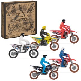Supercross, auténtico Paquete de 5 Motos fundidas a Escala 1:24 con Figura de Jinete, Moto de Juguete para niños y coleccionistas a Partir de 3 años