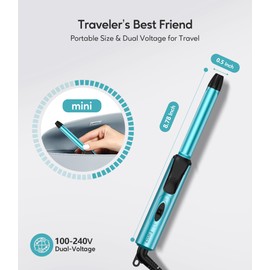 FARERY Travel Size Mini Curling Iron, Dual Voltage 1/2 Inch Ceramic Mini Hair Curler for Short Hair, Infused with Keratin & Argan Oil, Travel Curling Iron with Storage Bag