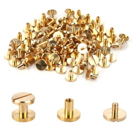 Chicago Binding Screws - 4 mm x 4 mm Binding Post - 10 mm Phillips Nut - Chicago Screw Binding Post Set for DIY Leather Decorations, Scrapbooking, Photo Albums, Bookbinding (Brass, 50 Pieces)