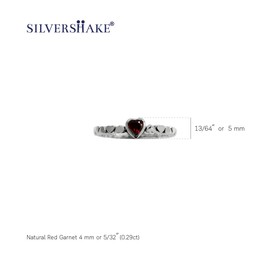 Silvershake Natural Garnet 925 Sterling Silver Stack Stackable Heart Solitaire Ring Size 6.5