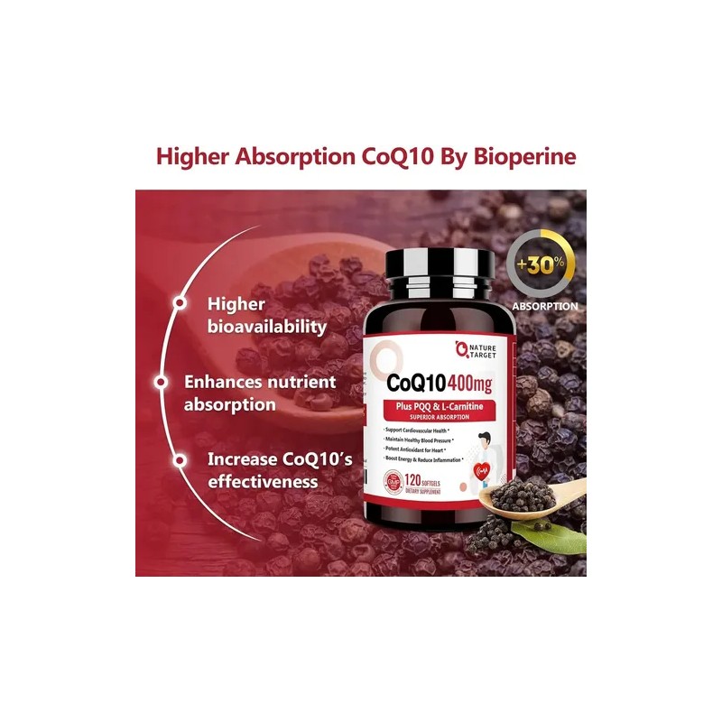 Nature Target CoQ10 400mg + L-Carnitina 120 Cápsulas Apoyo Cardiovascular