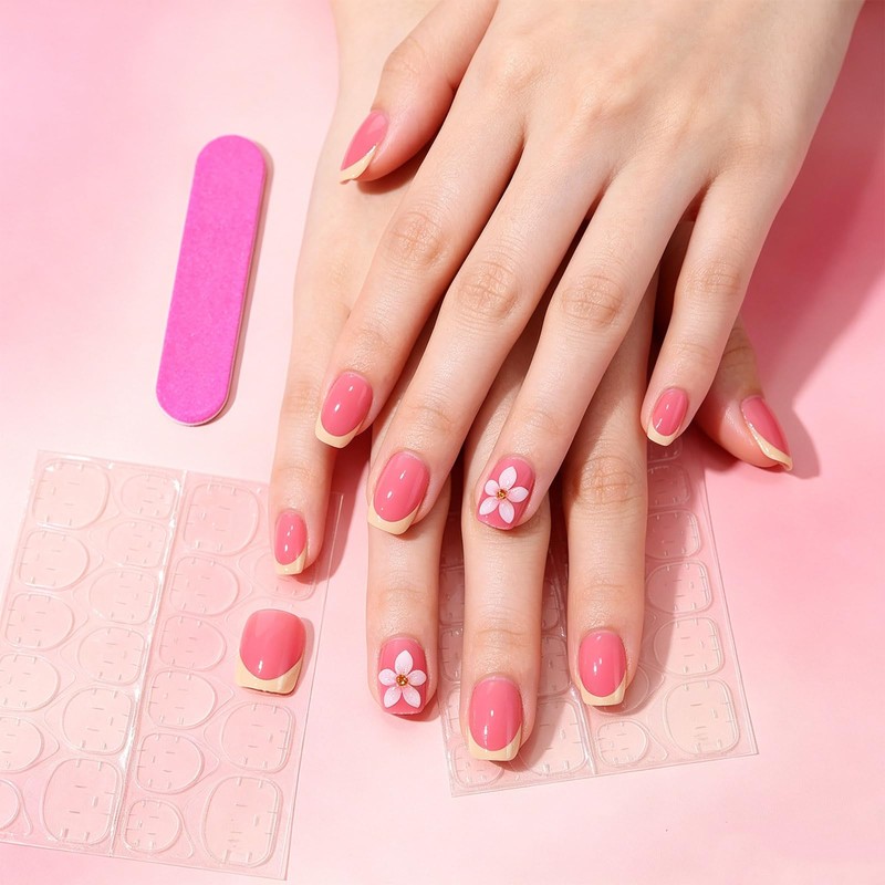 Flower Press on Nails with 3D Design Glossy Yellow French