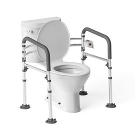 Loyoda Toilet Safety Rails,Height-Adjustable Toilet Frame Width-Adjustable Toilet Handles Foldable Toilet Rail Provides Support for Seniors ， Pregnant ，Disabled （Gray）