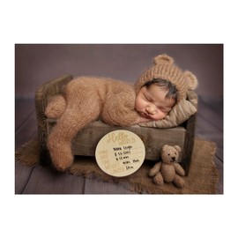 Baby Boy Costume Newborn Outfits, Crochet Baby Costume Newborn Costume Infant Costume With Bonnet, Hand-Knitted Costume For Baby Outfits Teddy Bear Costume With Baby Announcement Sign, 0-40 Days