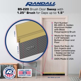 Brush Sweep Door Sweep with Black 1 1/2" Brush (3 FT, Gold)