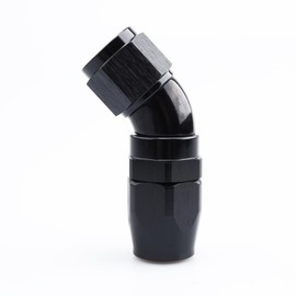 45 Degree Single Full Flow swivel Seal Hose End, -6 AN hose to Female Aluminum Black Anodized One Piece / Uninterrupted Flow hose fitting, Each (AN6)