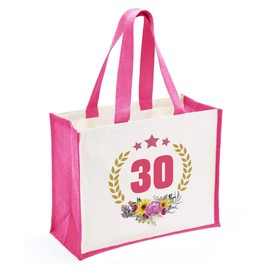 30th Birthday Women Canvas Tote Bag, Ladies Shopper Bag 30th Birthday Cotton Bag Gift Idea for 30th Birthday, 30th Birthday Gift Wife for Mum Sister Wife Aunt