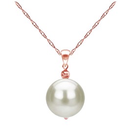 9-9.5mm White Freshwater Cultured Pearl and 3mm Sparkling Ball Rope Chain Pendant Necklace 14K Rose Gold