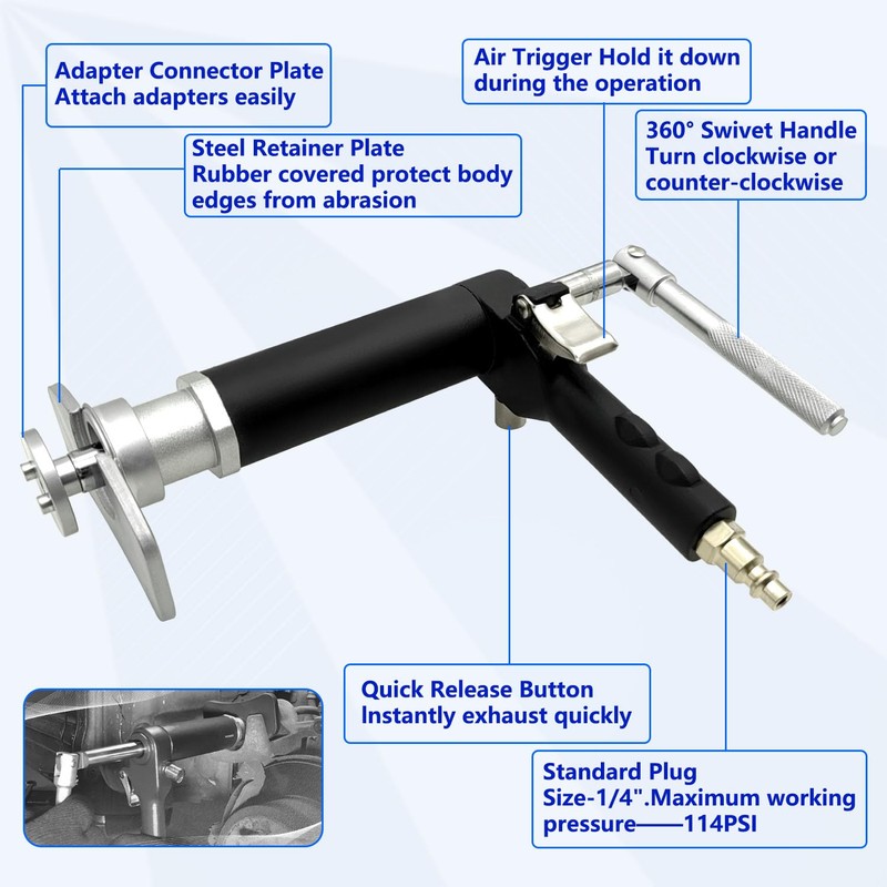ZKTOOL Air Powered Brake Piston Wind Back Tool, Pneumatic Brake
