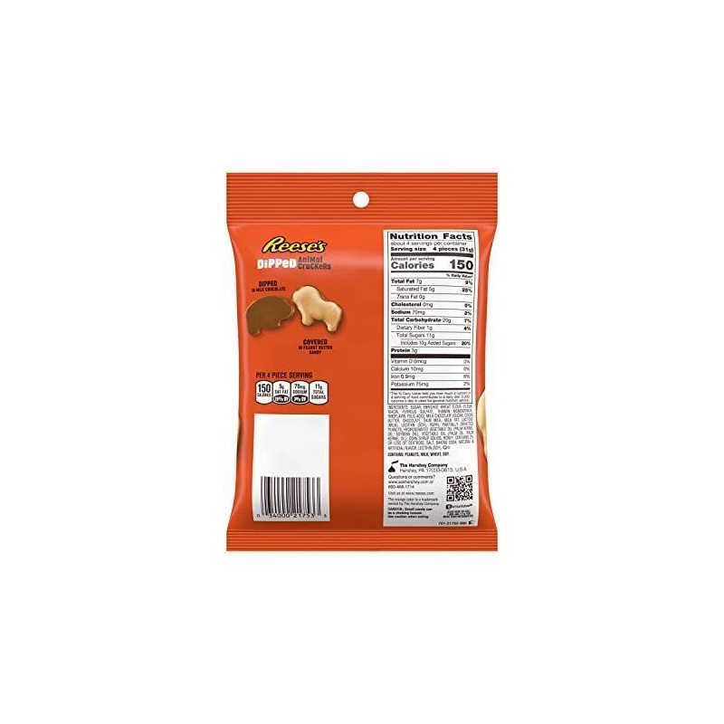 REESE'S Milk Chocolate and Peanut Butter Candy Dipped Animal Crackers,