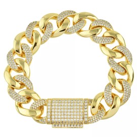 Unbranded Iced Out Cuban Chain Gold Bracelet - Diamond CZ Miami Cuban Link Bracelet 7.5 in