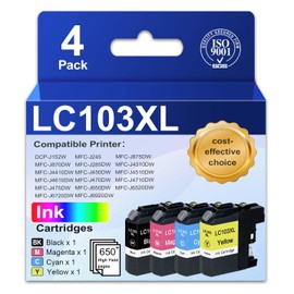Vowdicua LC103 LC103XL Ink Cartridges Compatible Ink Cartridges Replacement for Brother LC101 LC103 LC103 XL with MFC-J870DW MFC-J6920DW MFC-J6520DW MFC-J450DW MFC-J470DW Printer (4 Pack, BK C M Y)