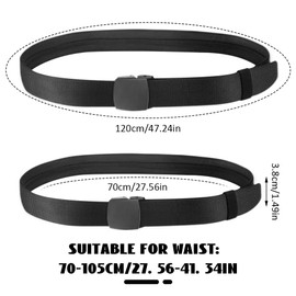 Pack of 2 Money Belt with Zip Secret Compartment, Money Hiding Place for Men and Women, Adjustable Nylon Waist Belt for Men, Belt with Money Compartment, Black Money Belt for Men for Travel Business