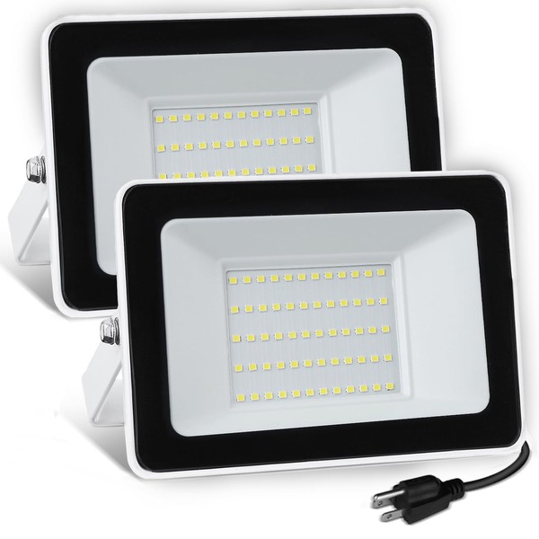 UFOND 5000 Lumens LED Flood Light with Plug,50W Waterproof Outdoor