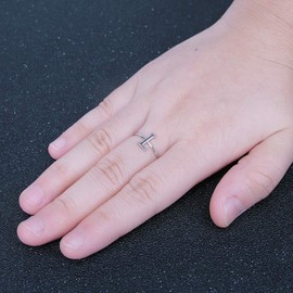 AOEDEJ Simple Initial Rings Capital Letter Ring 925 Sterling Silver Words Stacking Bands for Women (L, 8)