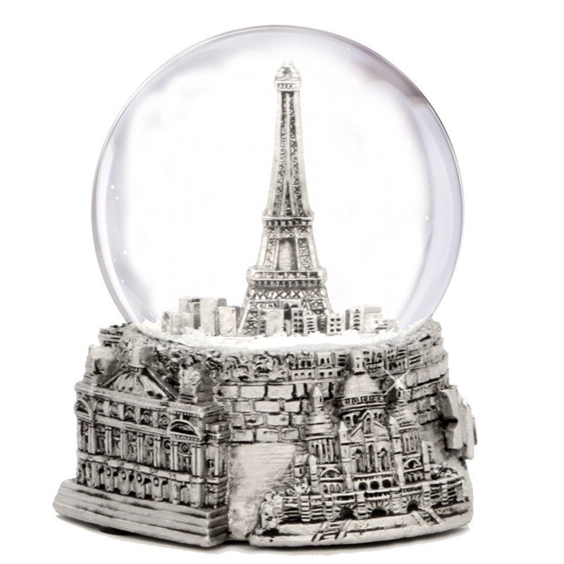 Mini Silver Paris Eiffel Tower Snow Globe, (2.5 Inches Tall)