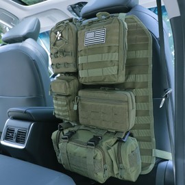 Universal Tactical Car Seat Back Organizer Bag Tactical Molle Vehicle Organizers Panel Vehicle Protector Organizers with 5 Detachable Pouches for Car Truck Ford Jeep (Model B-Army green)