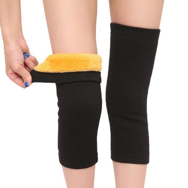 QUUPY 1 Pair Women Men Winter Knee Support Leg Knee Warmer Sleeves Thick Elastic Knee Pads Support for Arthritis Cycling Outdoor Activities (Black L)