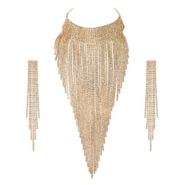 EVER FAITH Women's Crystal Bib, Statement Long Tassel Choker, Necklace, Costume Jewellery, Rhinestone