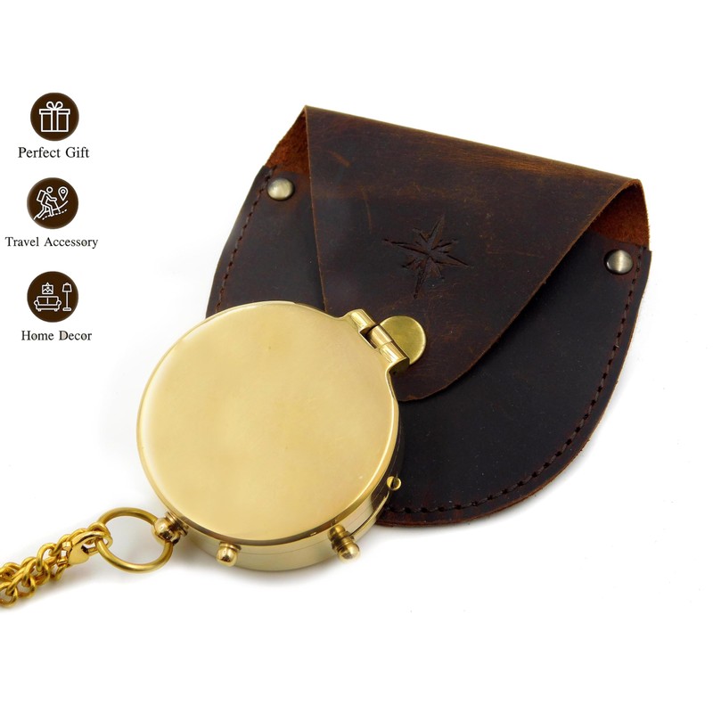 KHUMYAYAD Vintage Antique Brass Compass with Leather Case for Outdoor
