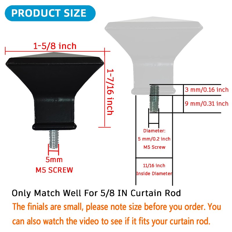 Kowibcl Finials For Curtain Rods, 4 Pcs Plastic Curtain Rod