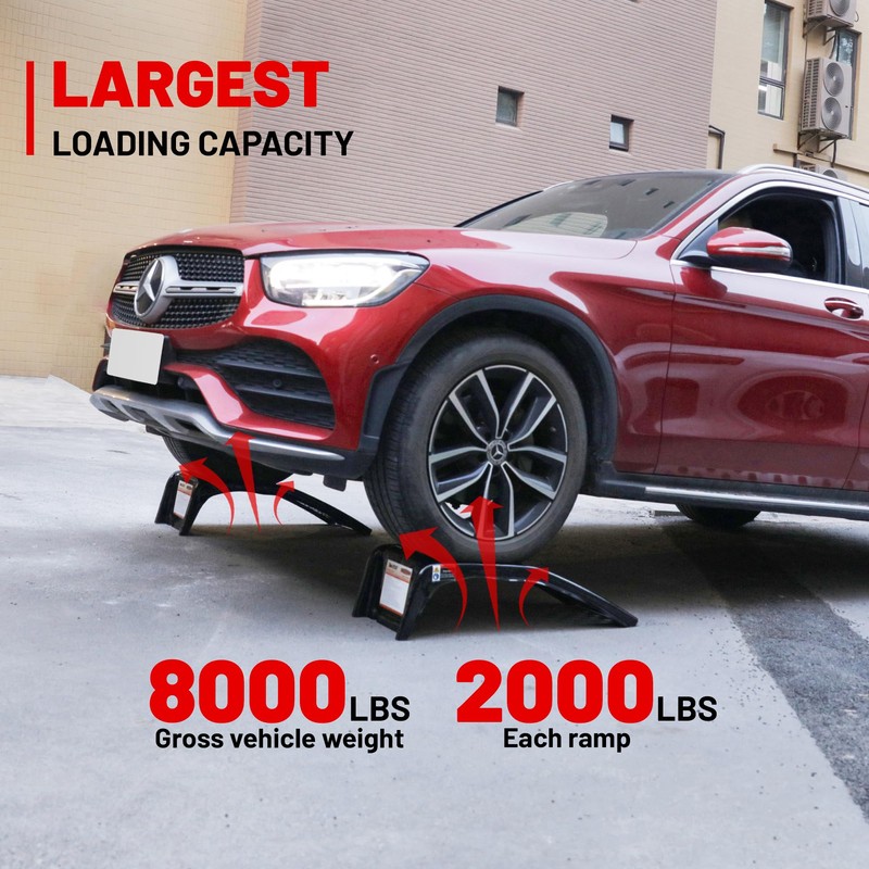 Rockland 4 Ton 8000 LBS Solid Steel Car Ramp Set,