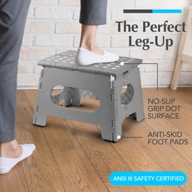 Handy Laundry Folding Lightweight Step Stool is Sturdy Enough to Support Adults and Safe Enough for Kids. Opens Easy with One Flip. Great for Kitchen, Bathroom or Bedroom. (Grey | 2-Pack)
