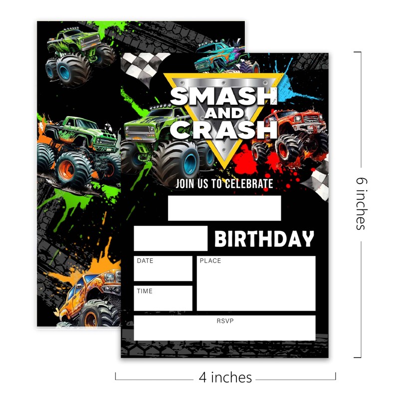 XZMBQ Truck Birthday Party Invitations–Smash&Crash–20 invitation Cards 4"x6" with Envelopes