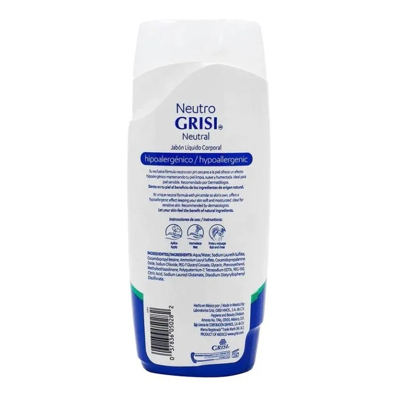 Jabon Corporal Neutro Hipoalergénico 450ml Grisi