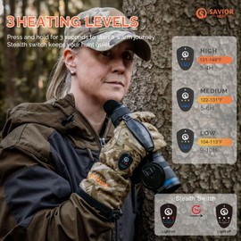 SAVIOR HEAT Heated Gloves for Hunting, Camouflage Hunting Gloves for Men Women Touchscreen Hunting Heated Gloves for Hunting, Fishing, Shooting, Cold Weather XXS