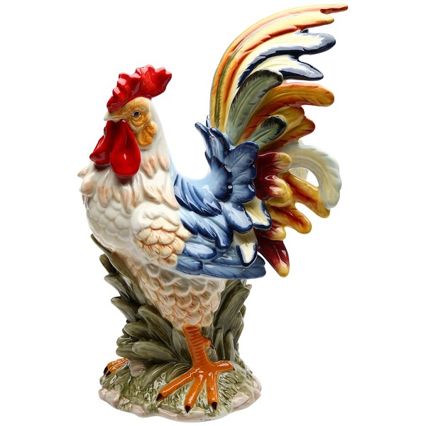 StealStreet SS-CG-31980, 15.75 Inch Porcelain Painted Colorful Rooster Bird Figurine Statue, Blue/Orange